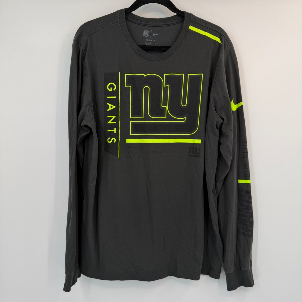 Nike NFL New York Giants Long Sleeve Shirt Mens Large Gray Neon Green Dri-FIT‎